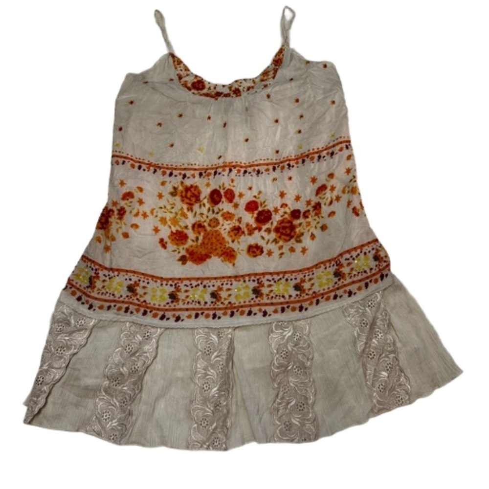 Free People  Dress and Cami Ivory& Orange Floral Print  Teal Cami  Size S/P NEW - Picture 4 of 17